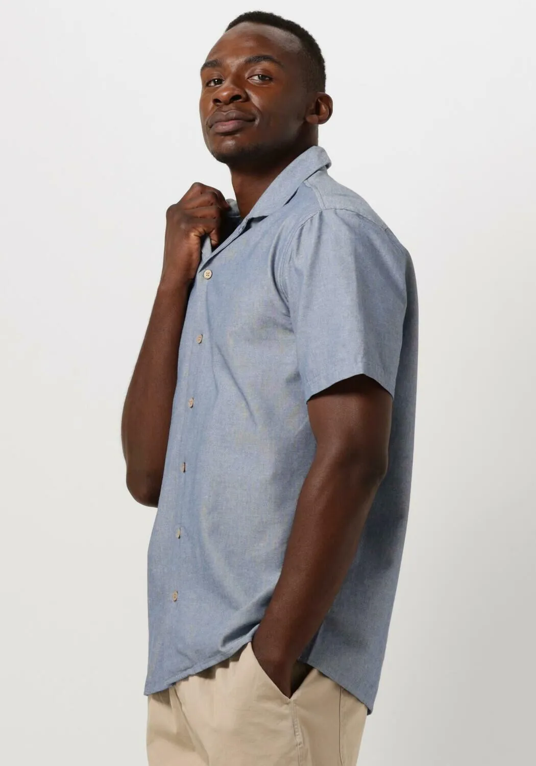blauwe anerkjendt casual overhemd akleon s/s cot/linen shirt