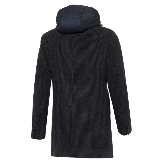 Blue Industry Pied de poule overjas met capuchon windvanger
