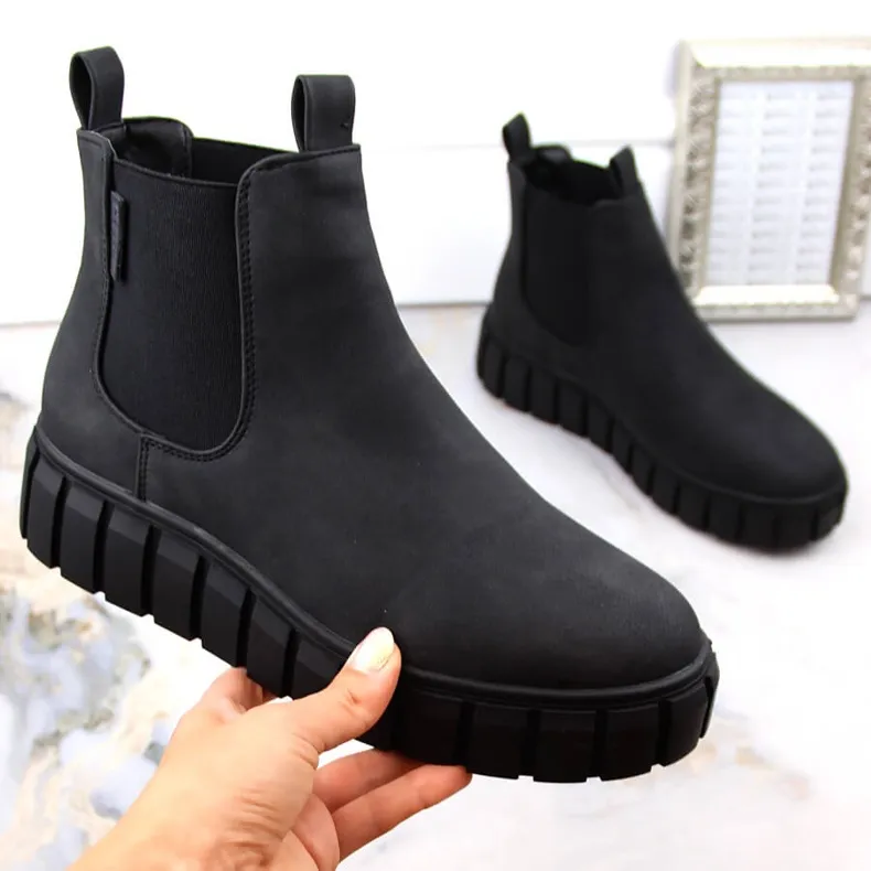 Chelsea boots voor dames op het platform zwart Big Star MM274324