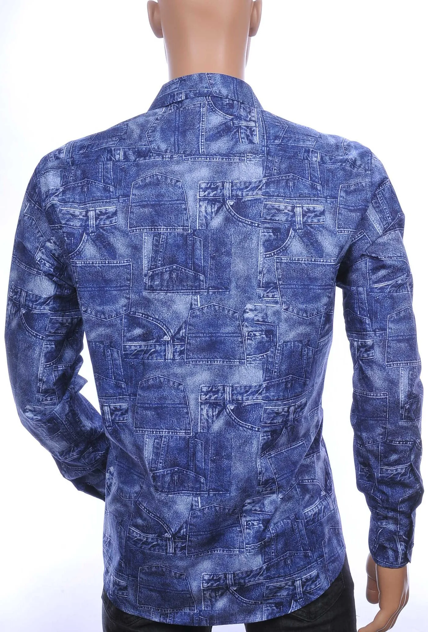 CORRINO regular fit allover denim jeans dessin heren overhemd Navy