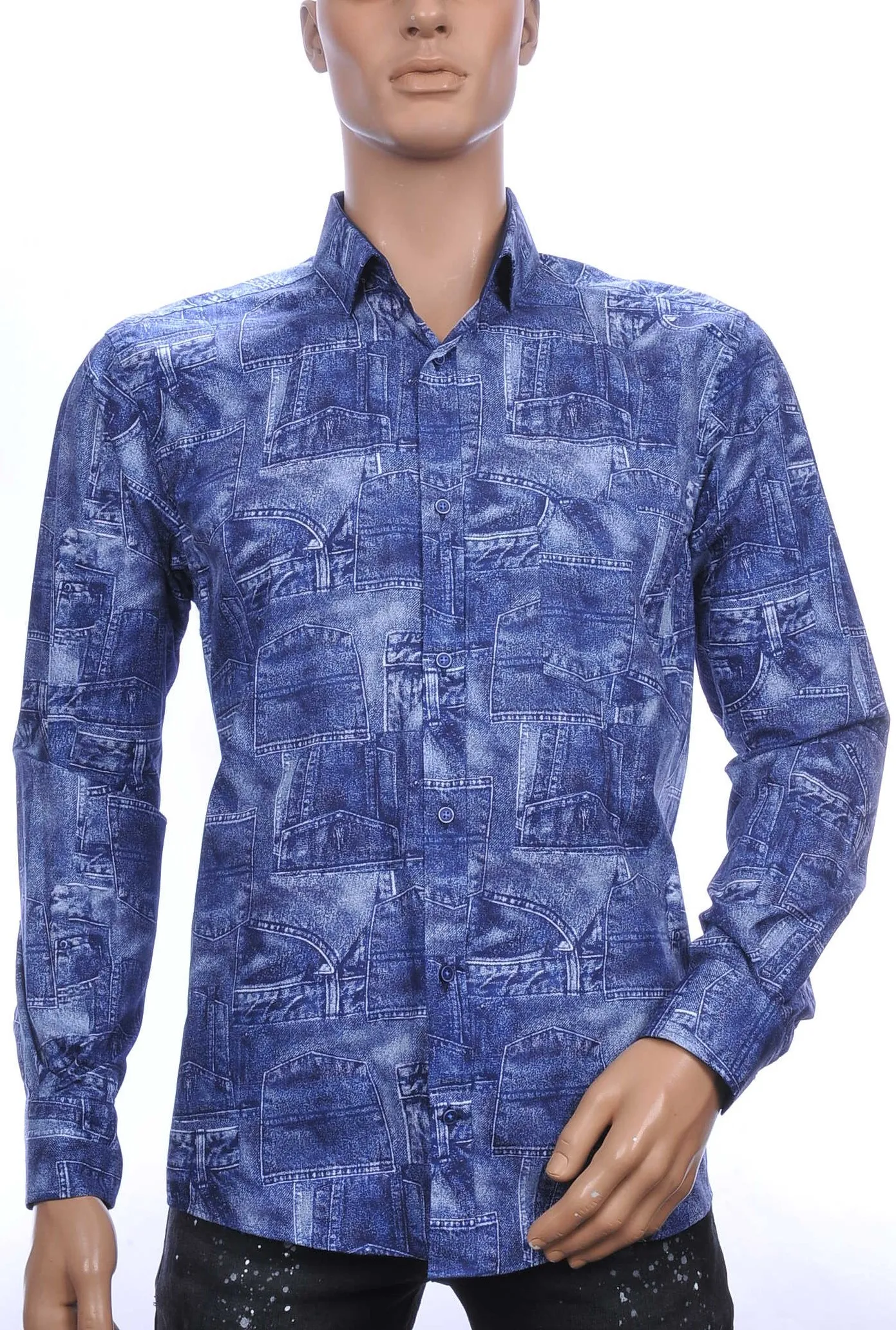 CORRINO regular fit allover denim jeans dessin heren overhemd Navy