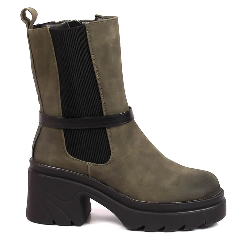 Dames Chelsea boots on the post, warm groen Jezzi, suede groente