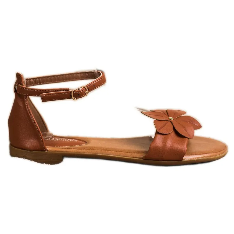 Diamantique Bruine Sandalen Met Bloem
