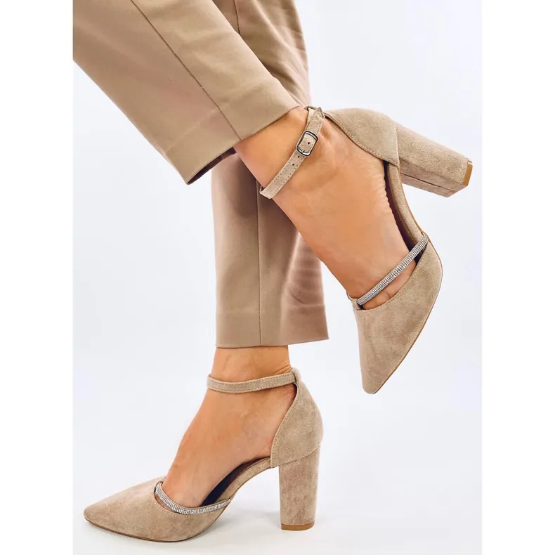 Ingrid Kaki pumps met hoge hakken en strasssteentjes beige