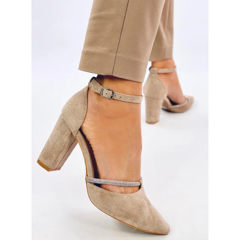 Ingrid Kaki pumps met hoge hakken en strasssteentjes beige