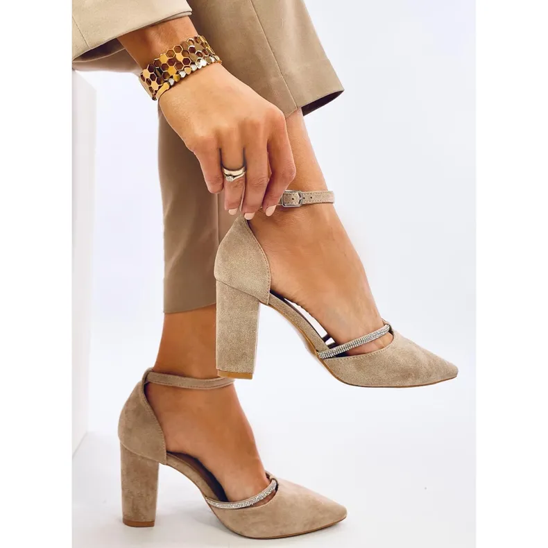 Ingrid Kaki pumps met hoge hakken en strasssteentjes beige