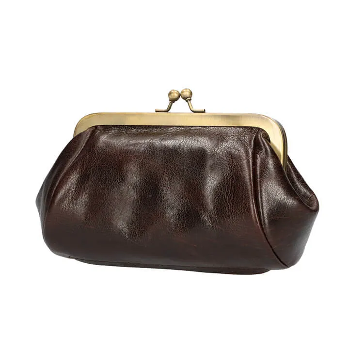 Leather Design Beugel Portemonnee / Beursje Donker Bruin