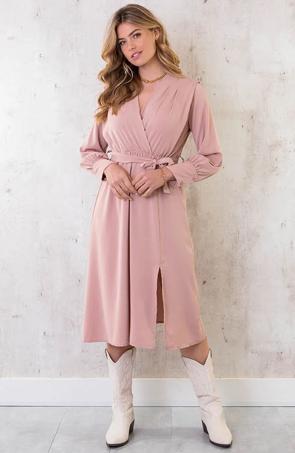 Midi Jurk Met Split Roze