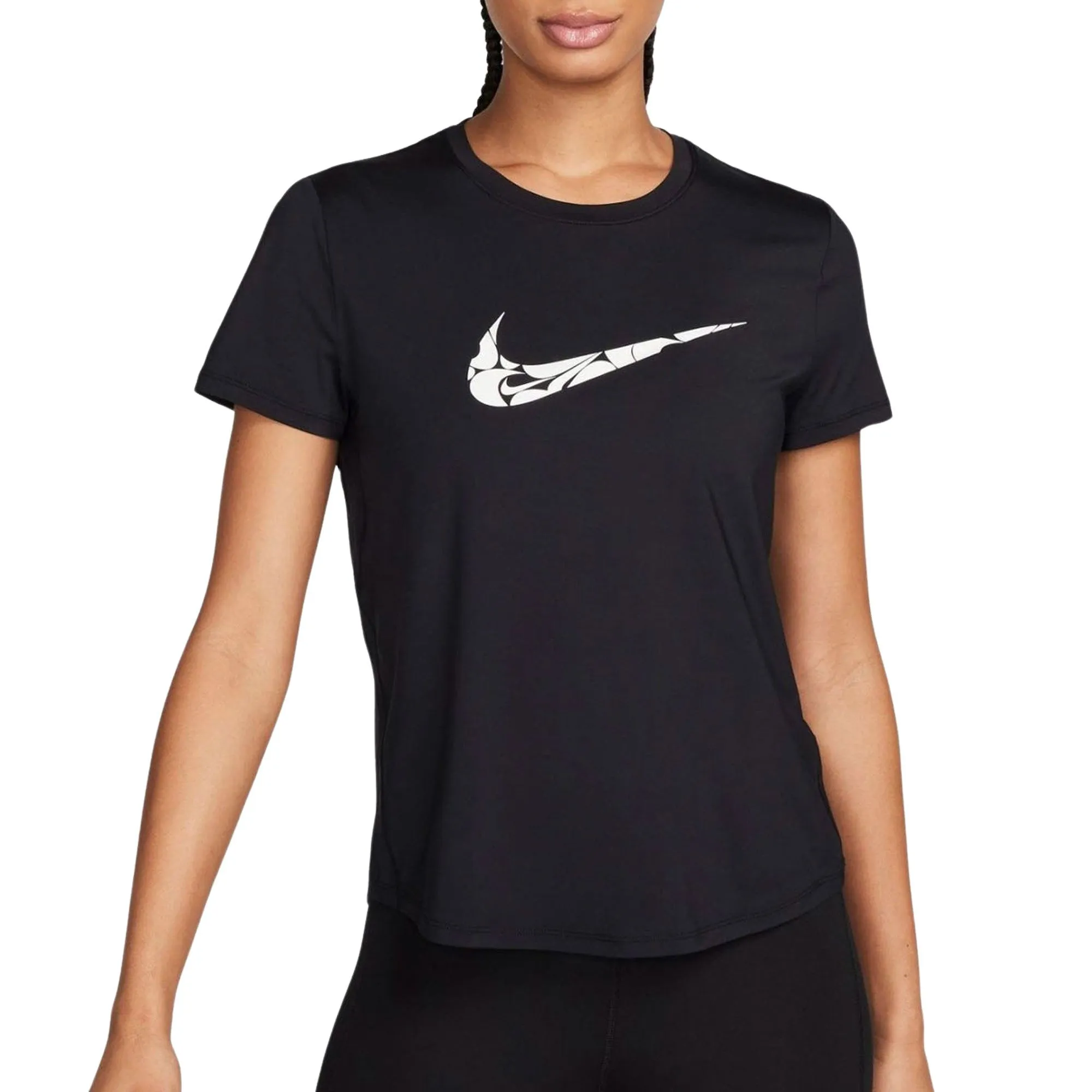 NIKE ONE SWOOSH DRIFIT HARDLOOPTOP MET KORTE MOUWEN VOOR DAMES ZWART