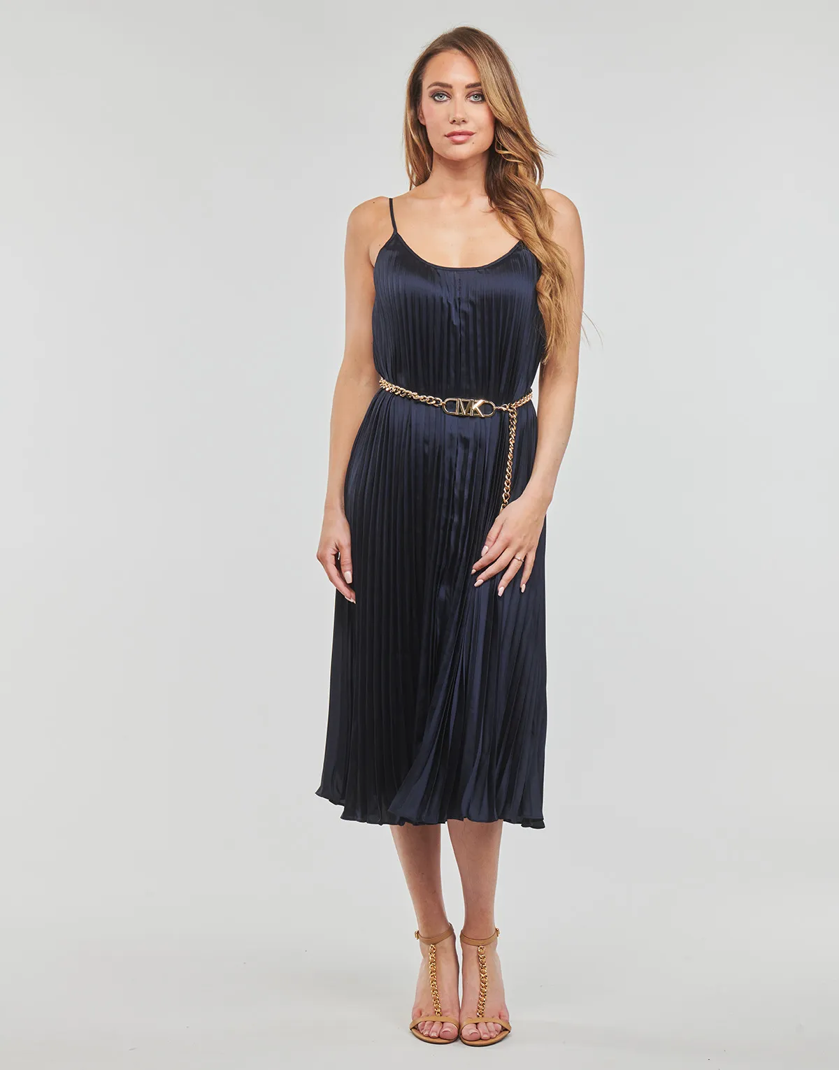 PLEATED SLIP MIDI DRESS