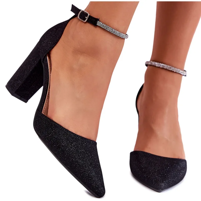 PS1 Glanzende Pumps Op Hoge Hakken Met Strass Zwarte Castor
