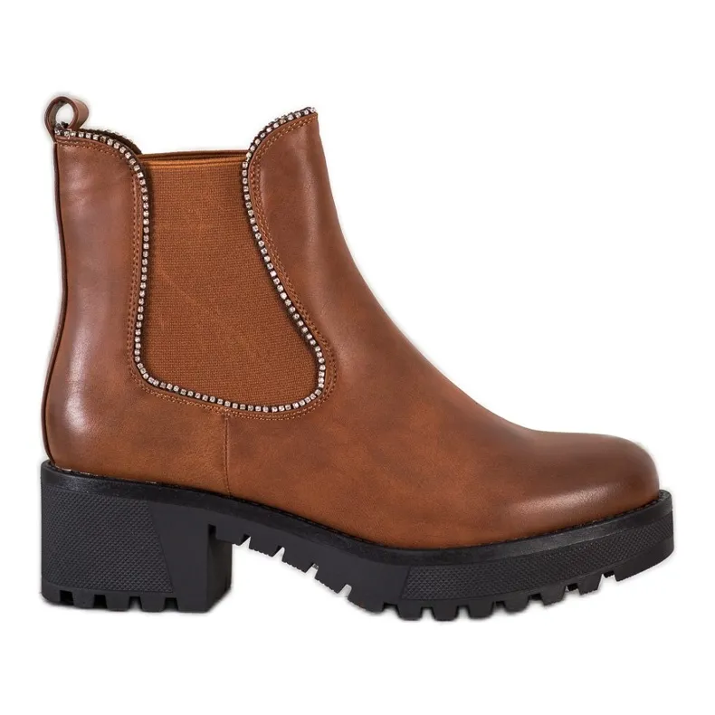 SHELOVET Chelsea boots met zirkonia bruin