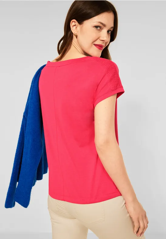STREET ONE TSHIRT MET GESMOKTE DETAILS