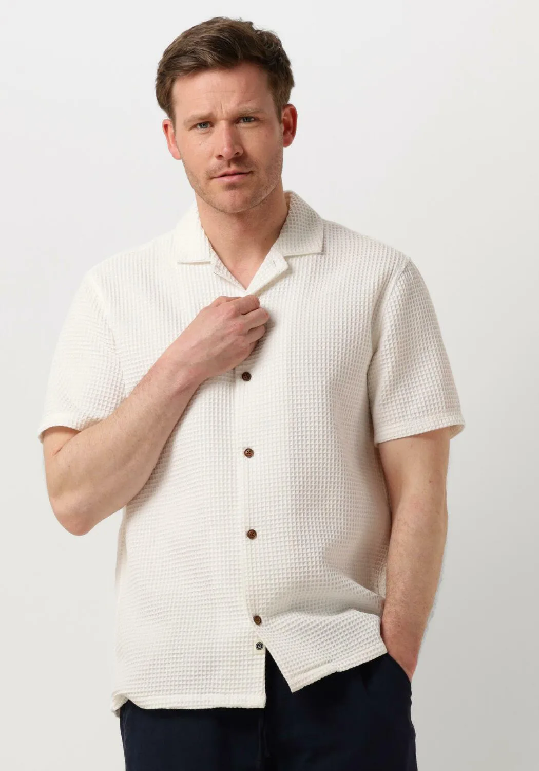 witte anerkjendt casual overhemd akleon s/s waffle shirt