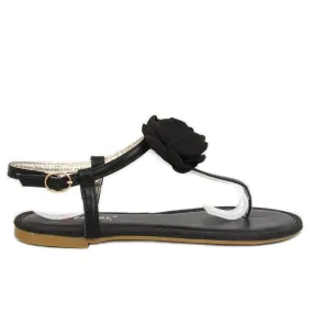Zwarte sandalen met bloem T314P Zwart